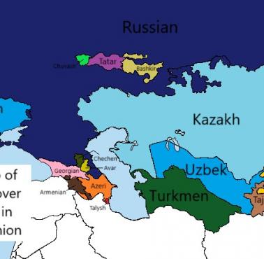 Mapa etniczna grup etnicznych liczących ponad 1 milion osób w byłym ZSRR, prawdopodobnie 2024