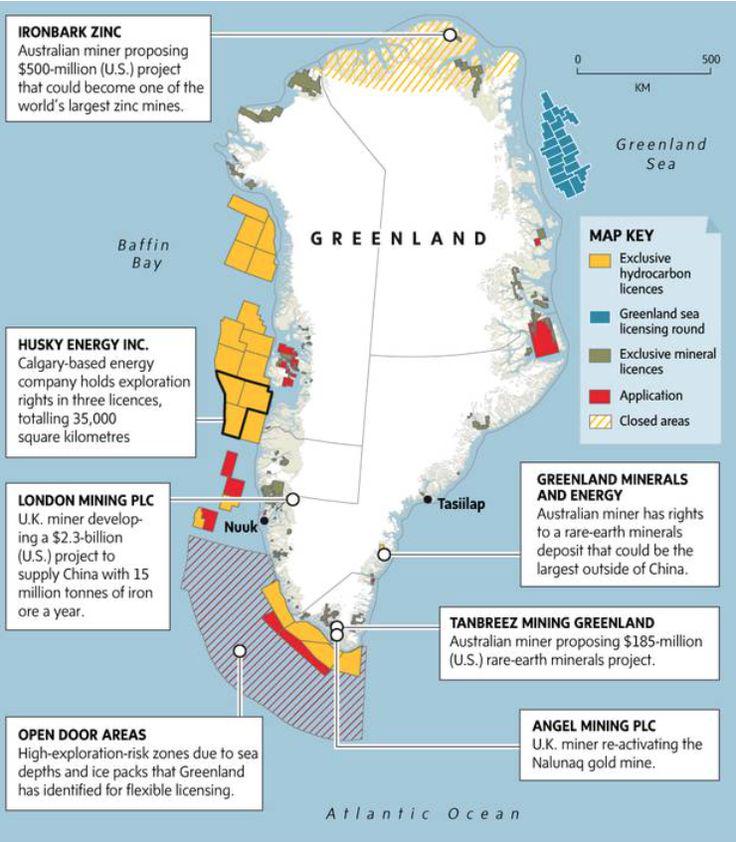 Mapa surowcowa Grenlandii, stan prawdopodobnie 2024