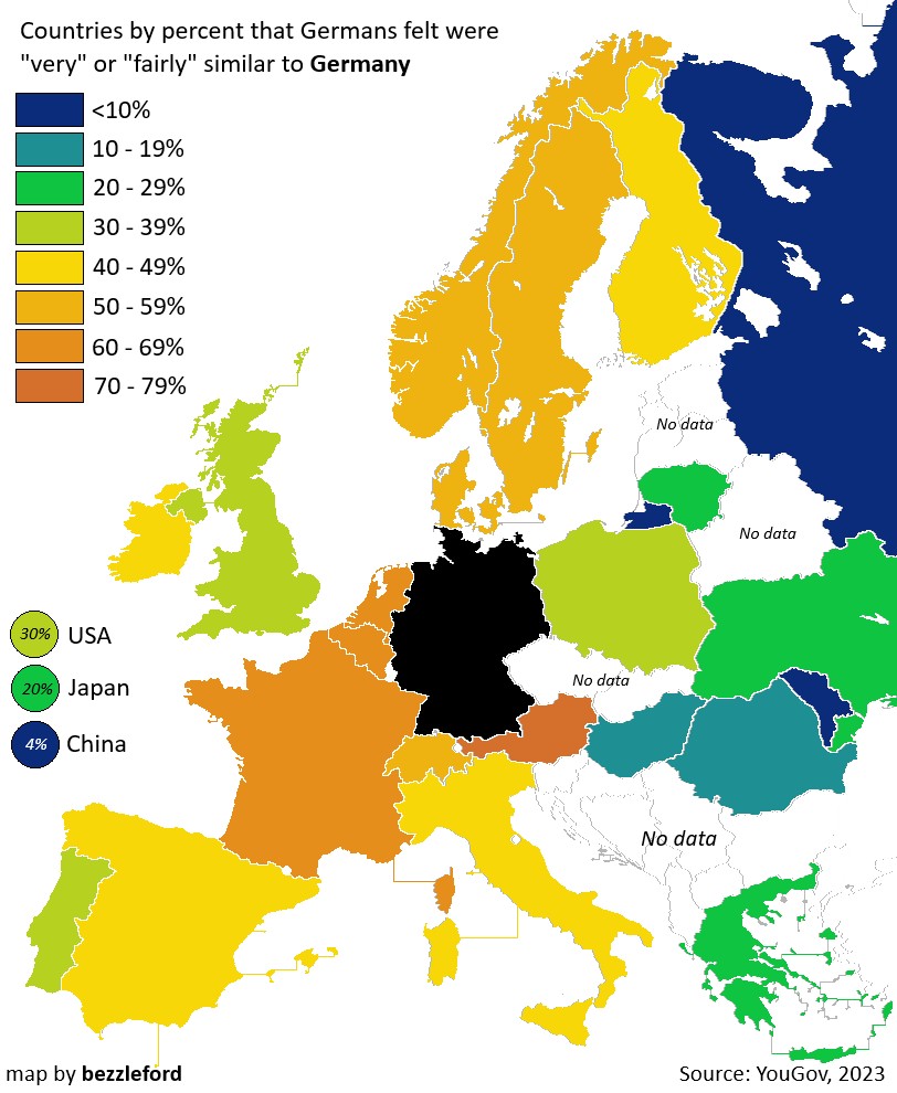 Które kraje są najbardziej podobne do Niemiec? (według samych Niemców), 2023