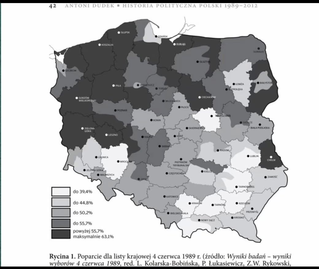 Poparcie dla PZPR (lista krajowa) w wyborach 4 czerwca 1989 roku