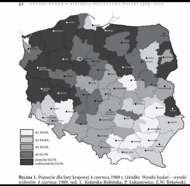 Poparcie dla PZPR (lista krajowa) w wyborach 4 czerwca 1989 roku