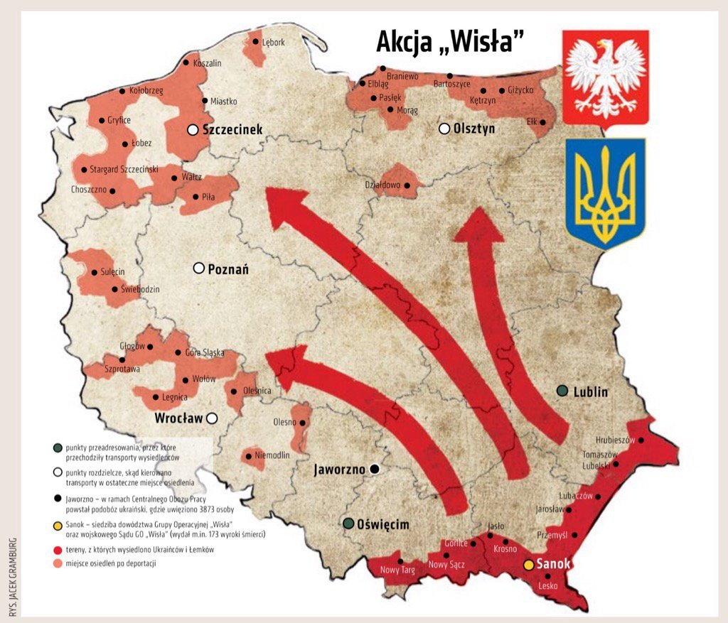 Kierunki deportacji podczas akcji Wisła
