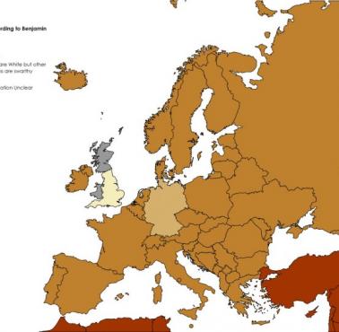 Mapa rasowa (etniczna) według założyciela USA Benjamina Franklina