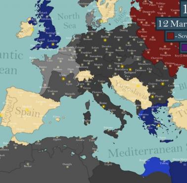 Mapa Europy przed Barbarossą, pierwsza połowa 1941. Walczyły tylko Wielka Brytania i Grecja