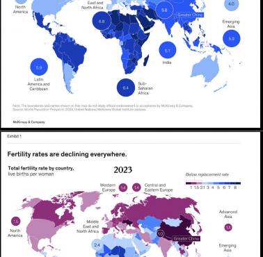 Dzietność muzułmanów w poszczególnych państwach świata w 1950 vs. 2023