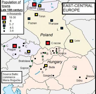 Ludność miast w Polsce, Czechach i na Węgrzech pod koniec XV wieku