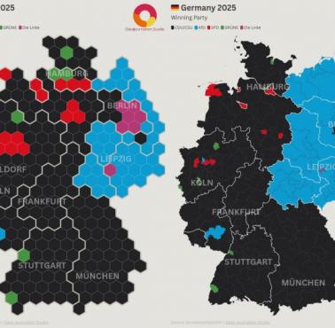 Wyniki wyborów w Niemczech, 2025 (kartogram, klasyczna mapa)