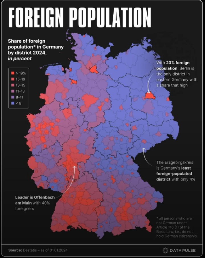 Rozmieszczenie ludności zagranicznej w Niemczech, 2024