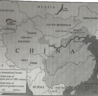Ekspansja terytorialna dynastii Qing 1644–1911 w porównaniu do dynastii Ming