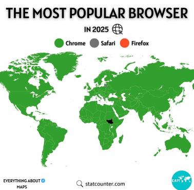 Popularność przeglądarek internetowych w poszczególnych państwach świata, 2025