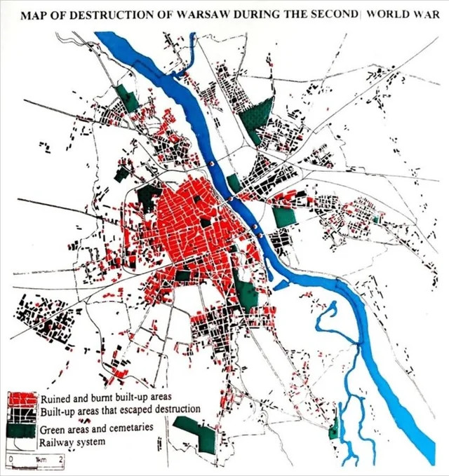 Warszawa po zniszczeniach wywołanych przez Niemców w 1939, 1944 i Rosjan