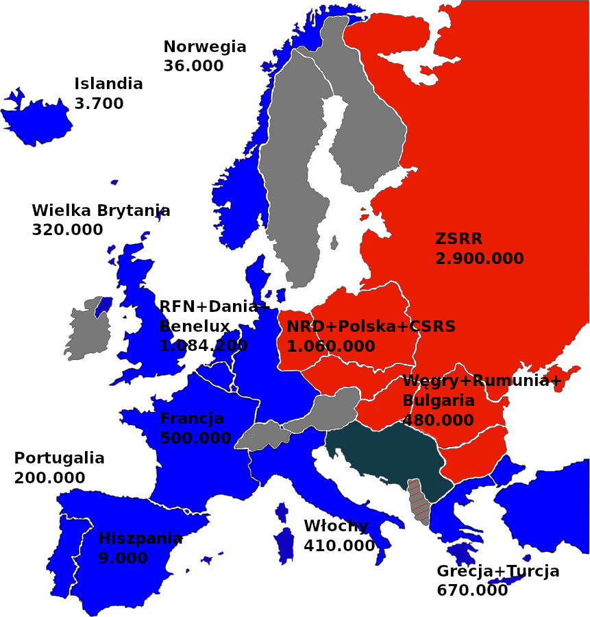 Liczebność wojsk Układu Warszawskiego i NATO w Europie  w 1973 roku