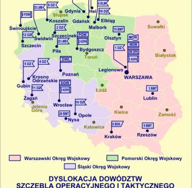 Dyslokacja dowództw szczebla operacyjnego i taktycznego sił zbrojnych LWP, PRL, 1990