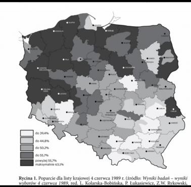 Poparcie dla listy krajowej w wyborach kontraktowych z czerwca 1989 roku