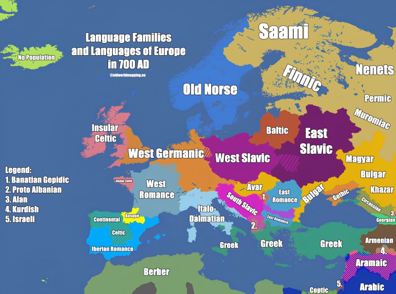 Mapa językowa Europy w 700 roku