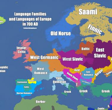 Mapa językowa Europy w 700 roku