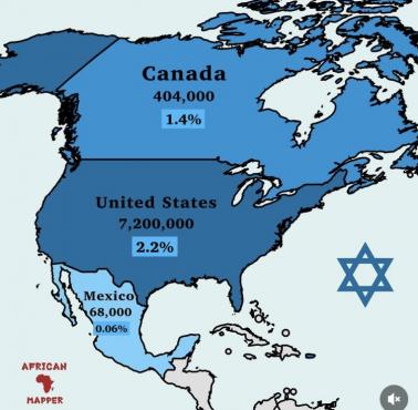 Szacunkowa liczba i odsetek Żydów w USA, Kanadzie i Meksyku., brak danych o dacie badania