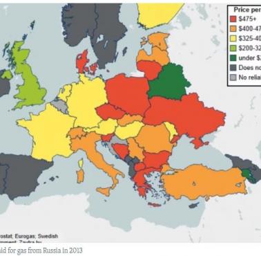 Ceny, jakie kraje europejskie płaciły za gaz z Rosji w 2013 roku