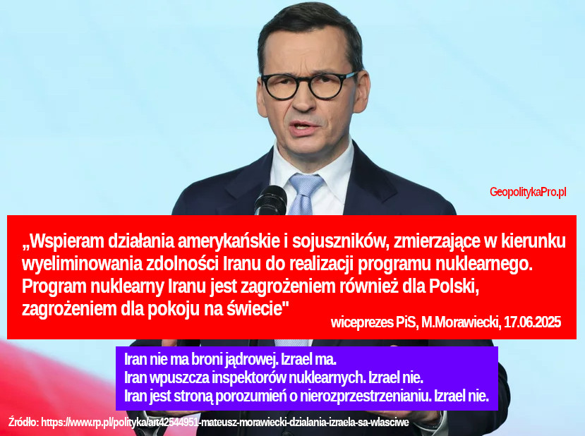 „Wspieram działania amerykańskie i sojuszników, zmierzające w kierunku wyeliminowania zdolności Iranu ... M.Morawiecki, 17.06.