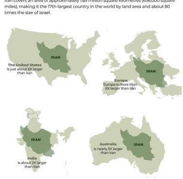 Rozmiar Iranu na tle USA, Indii, Australii, Europy