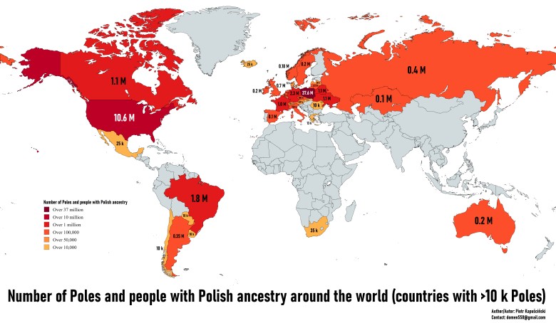 Osoby deklarujące polskie pochodzenie na świecie, data i źródła badań nieznana