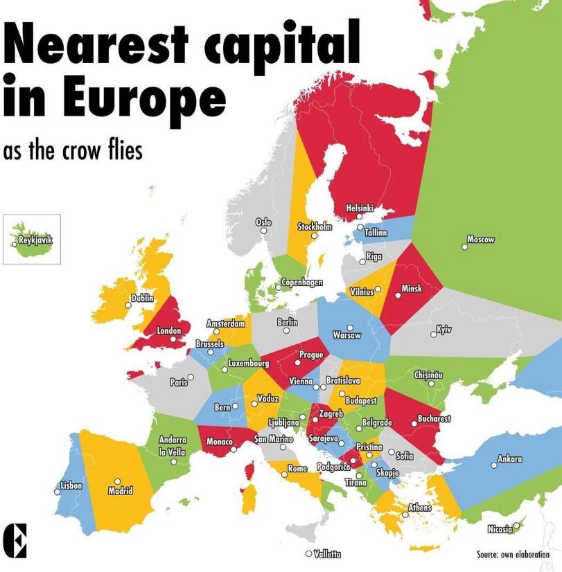 Najbliższa stolica w Europie w linii prostej
