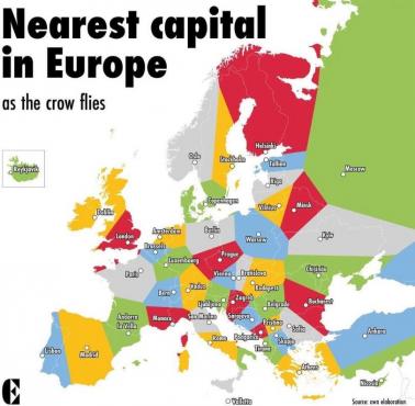 Najbliższa stolica w Europie w linii prostej