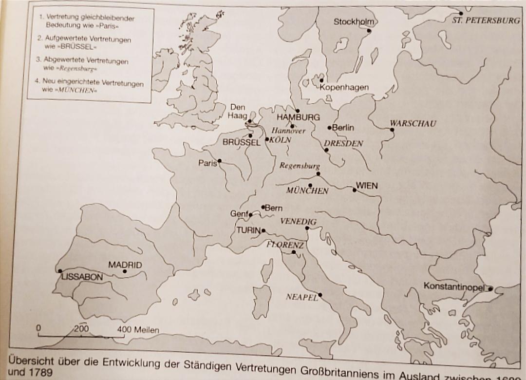 Przedstawicielstwa zagraniczne (ambasady) brytyjskie w Europie, 1600-1789