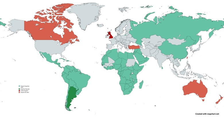 Kraje, które oficjalnie popierają roszczenia Argentyny przeciwko Wielkiej Brytanii dotyczące Malwin / Falklandów, 2025