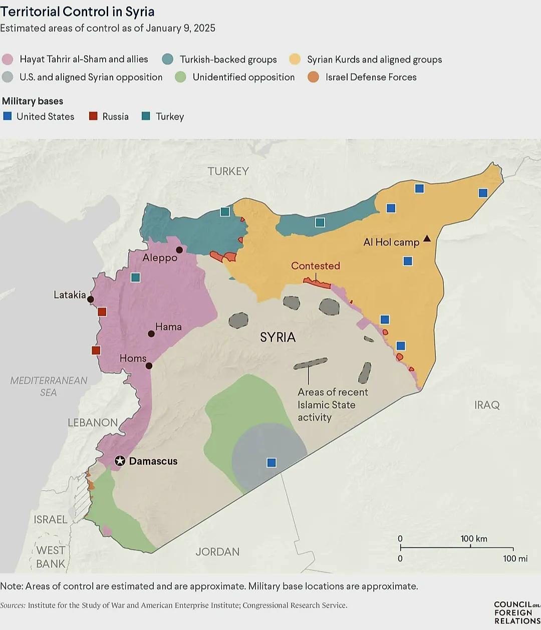 Kontrola terytorialna w Syrii [szacunkowe obszary na dzień 9 stycznia 2025 r.]