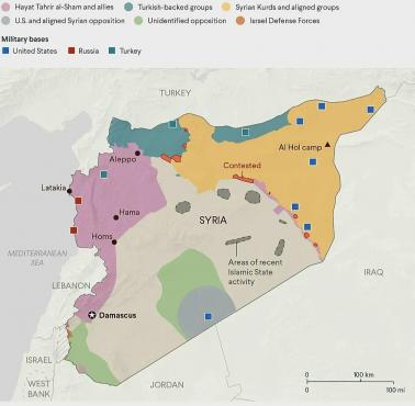 Kontrola terytorialna w Syrii [szacunkowe obszary na dzień 9 stycznia 2025 r.]
