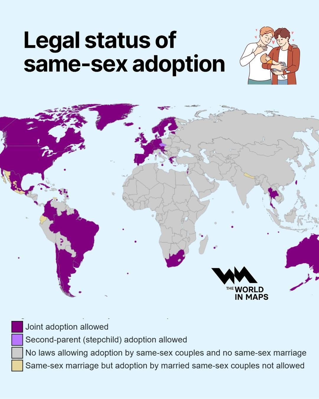 Uregulowania prawne związane z adopcją dzieci przez pary homoseksualna i lesbijskie, prawdopodobnie dane z 2025