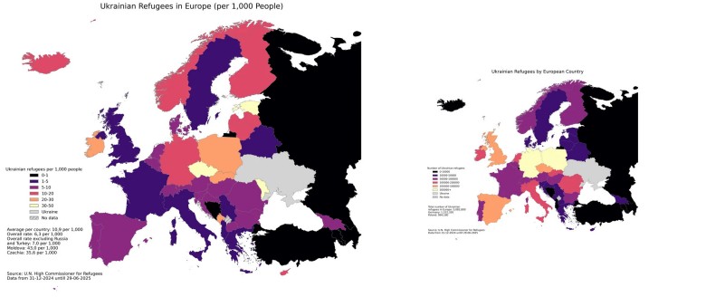 Uchodźcy z Ukrainy w Europie – kto przyjął najwięcej, 2025