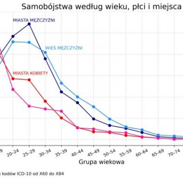 Samobójstwa w Polsce wg. płci, wieku i miejsca, 2023, GUS