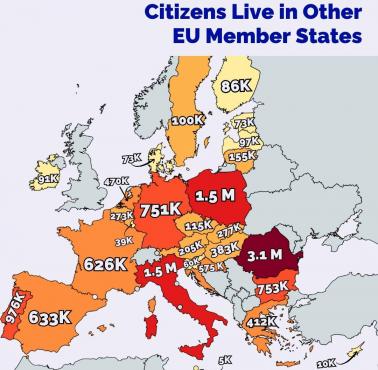 Ilu obywateli europejskich mieszka w innych państwach członkowskich Unii?, 2024, Eurostat