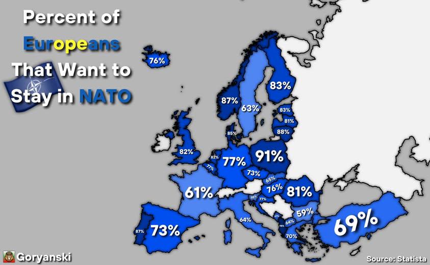 Odsetek Europejczyków, którzy chcą pozostać w NATO w 2024 r.