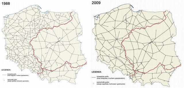 Likwidacja połączeń kolejowych (sieci kolejowej) w Polsce w latach 1988-2009
