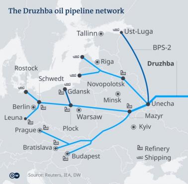 Mapa rurociągu "Przyjaźń" (Drużba)