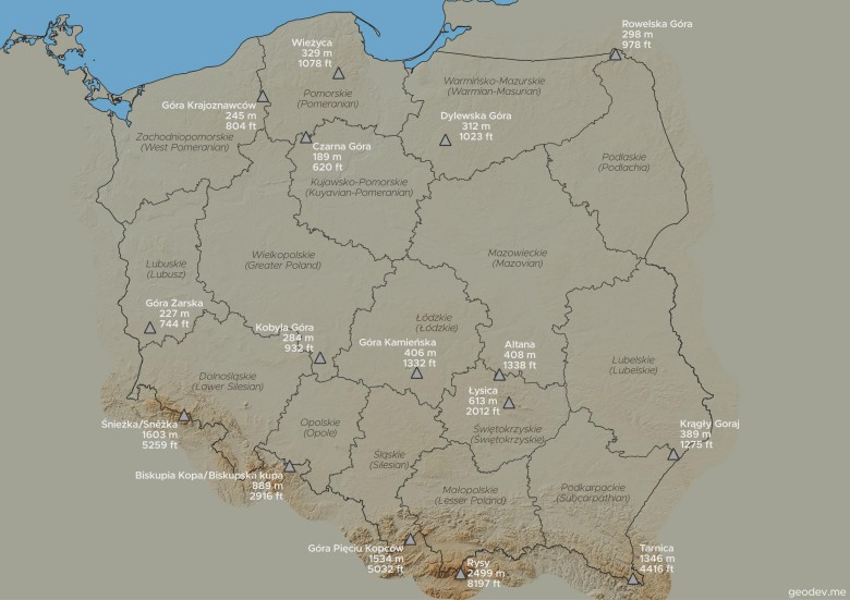 Najwyższy szczyt w każdym województwie w Polsce