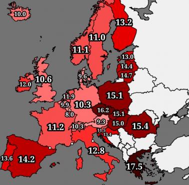Średni wiek samochodów osobowych w Europie, 2023