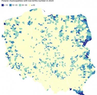 Gminy w Polsce z małą liczbą urodzeń, 2024
