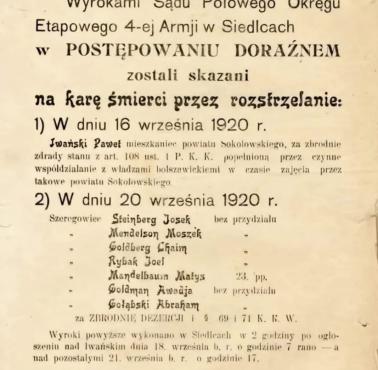Wyroki za dezercję z 1920 roku, Siedlce
