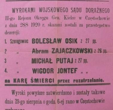 Wyroki za dezercję z 1920 roku, Częstochowa