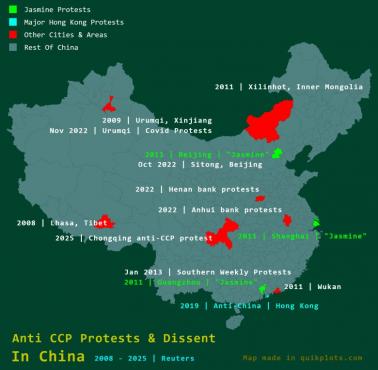 Protesty prawdopodobnie przeciwko Komunistycznej Partii Chin  (KPCh) w Chinach w latach 2008–2025