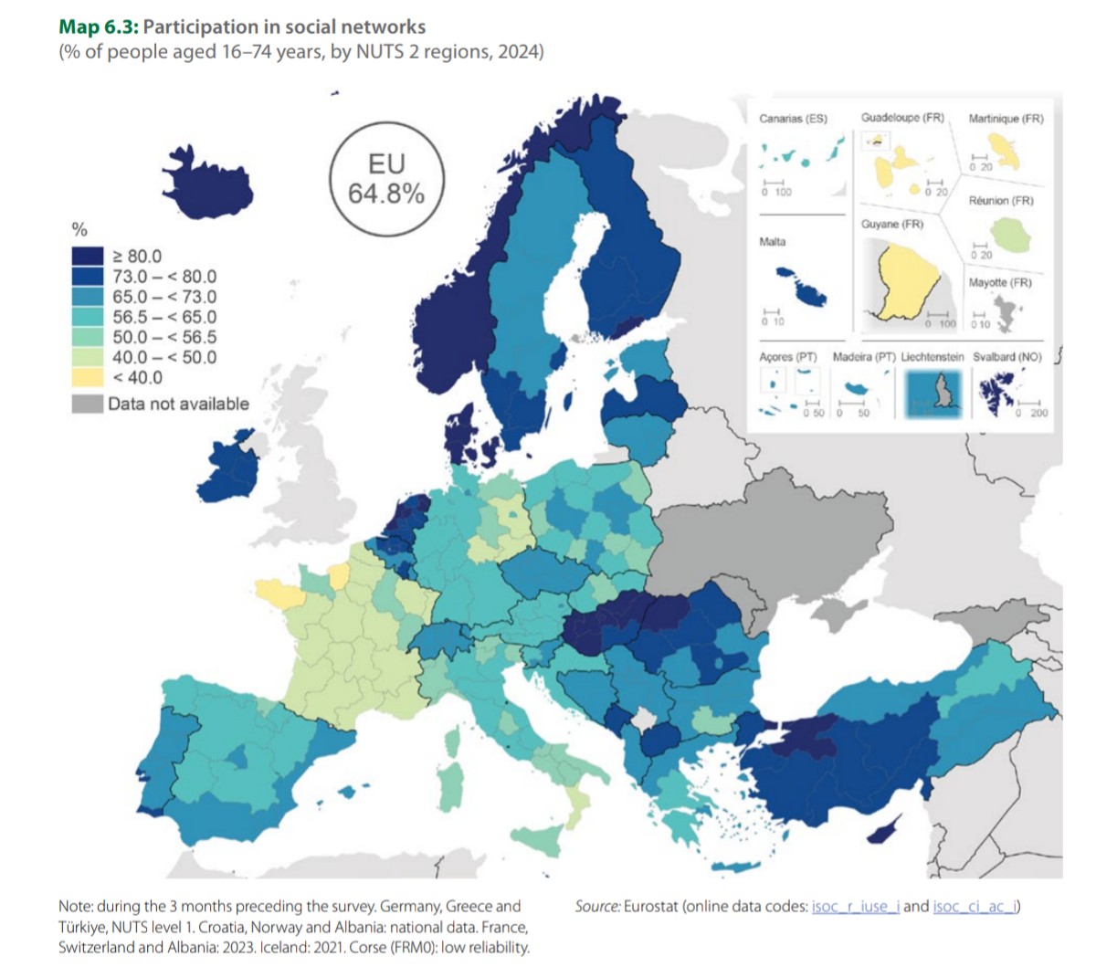 Korzystanie z sieci społecznościowych (odsetek osób w wieku 16–74 lat, według regionów NUTS 2), 2024