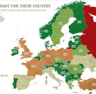 Liczba mężczyzn gotowych walczyć za swój kraj, 2025, Eurostat