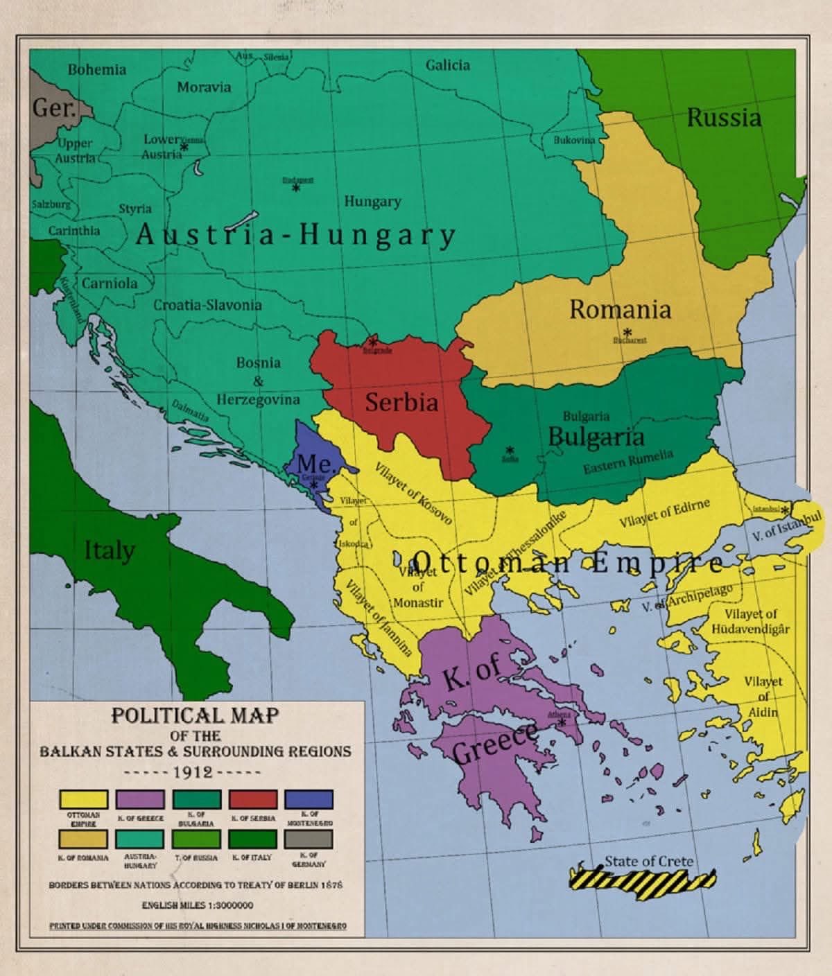 Mapa Bałkanów z 1912 roku