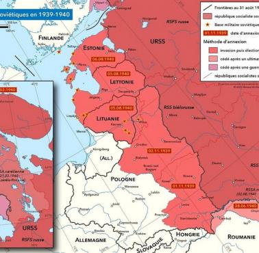 Planowany podział Europy Środkowej zgodnie z Paktem niemiecko-rosyjskim (Ribbentrop-Mołotow), aneksje ZSRR, 1939