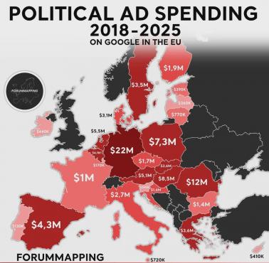 Wydatki na reklamy polityczne w Google w Unii Europejskiej w latach 2018-2025