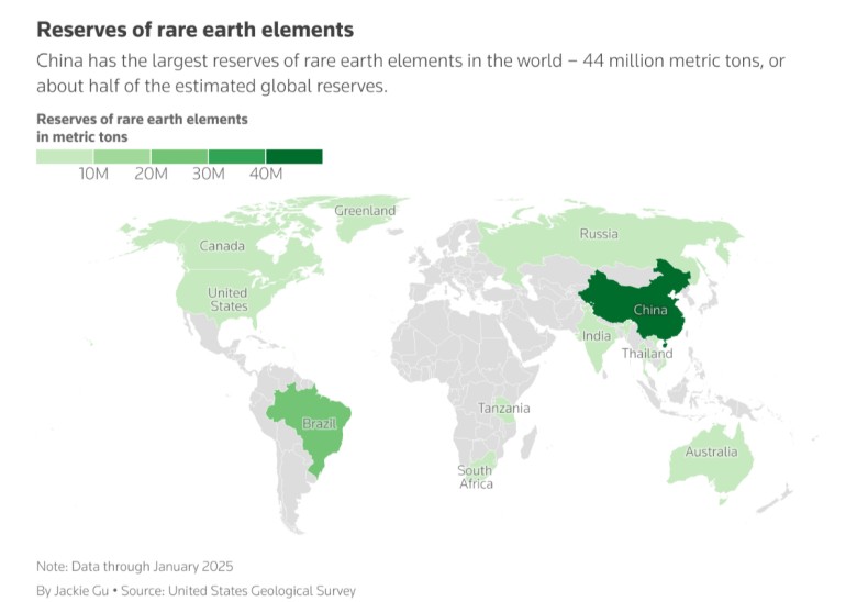 Rezerwy pierwiastków ziem rzadkich, styczeń 2025